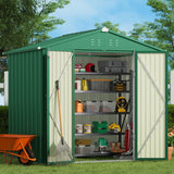 8' x 6' Metal Outdoor Storage Shed with Double Lockable Doors - Green
