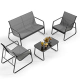 4 Pieces Patio Furniture Set,Textilene Modern Conversation Black Set with Tea Table for Home,Lawn,Balcony, Bistro - Gray