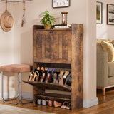 Aiho Shoe Storage Cabinet with 2 Flip Drawers, Narrow Shoe Cabinet with OPen Storage, Entryway Shoe Storage for Foyer, Hallway, Porch, Living Room, Balcony, Bedroom - Retro