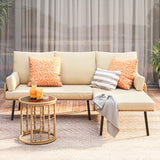Aiho 3-Piece Outdoor Patio Conversation Set with All Weather PE Wicker, L-Shaped Outdoor Sectional Sofa with Soft Cushions & Glass Table, For Garden, Patio, Porch, Pool, Balcony, Backyard - Beige