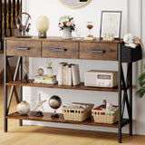 47" Console Table with 3 Drawers and 3 Tier Storage Shelves - Rustic Brown