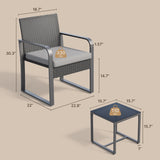 3 Pieces Outdoor Patio Furniture Set with Coffee Table, Aiho Wicker Bistro Table and Chairs Set for Garden, Poolside, Balcony, Yard, Gray