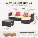 Patio Furniture Set, Aiho 5 Pieces Wicker Outdoor Sectional Sofa with Glass Coffee Table & Soft Cushions for Patio, Backyard, Beige