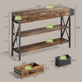 47" Console Table with 3 Drawers and 3 Tier Storage Shelves - Rustic Brown