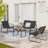 4 Pieces Patio Furniture Set,Textilene Modern Conversation Black Bistro Set with Loveseat and Tea Table for Home,Lawn,Balcony and Bistro - Black