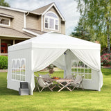 Aiho Easy up Canopy 10x10 with Removable Sidewalls, All-Weather Portable Popup Shade Canopy with 3 Adjustable Height, For Garden, Backyard, Beach, Camping and Party-White