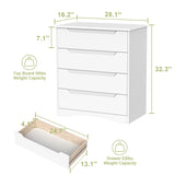 Asofer 32"H 4-Drawer Dresser with Modern Cutout Handles – Stylish Dresser for Bedroom, Living Room，Hallway，White