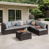 Aiho 7 Pieces Outdoor Sectional Sofa with Soft Cushions & Coffee Table, Pe Rattan Outdoor Patio Conversation Set, For Garden, Patio, Porch, Pool, Balcony, Backyard-Gray