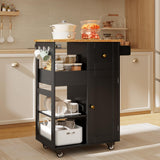 23.6" W Aiho Rolling Kitchen Island on Wheels with Spice Rack, Removeable Tray, Drawers, Island Table for Kitchen with Adjustable Shelves, For Kichen, Dining Room, Coffee Bar, Black