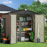 6' x 4' Metal Outdoor Storage Shed with Double Lockable Doors - Light Brown