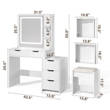 Aiho Vanity Set with Square Mirror and 3 Colors Adjustabe Lights, Makeup Vanity Desk with 5 Drawers, 3 Shelves and Vanity Stool, For Bedroom, Bathroom, Living Room and Closet Room-White