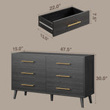 6 Drawer Dresser, Wide Chest of Drawers Nightstand Storage Tower Storage Wooden Dresser, Bedroom, Hallway - Black
