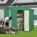 8' x 6' Metal Outdoor Storage Shed with Double Lockable Doors - Green