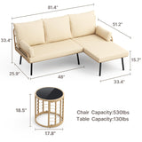 Aiho 3-Piece Outdoor Patio Conversation Set with All Weather PE Wicker, L-Shaped Outdoor Sectional Sofa with Soft Cushions & Glass Table, For Garden, Patio, Porch, Pool, Balcony, Backyard - Beige