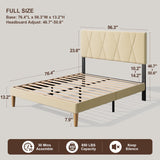 Full Bed Frame with Adjustable Velvet Headboard - Beige