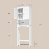 Over The Toilet Storage Cabinet with Open Shelf and Double Doors - White