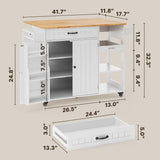 Aiho  41.7" W kitchen island with storage with  Solid Wood Adjustable Shelf, rolling kitchen island with Spice Rack, Towel Rack and Removable Tray, For Kitchen, Coffee Bars, Dining Room, Living Room - White