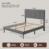 Full Bed Frame with Adjustable Velvet Headboard - Dark Gray