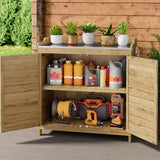 Outdoor Potting Bench with Metal Tabletop, Double Doors and Adjustable Shelf - Natural