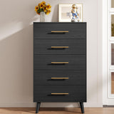 5 Drawer Dresser, Tall Chest of Drawers Nightstand Storage Tower Storage Wooden Dresser for Living Room, Bedroom, Hallway - Black