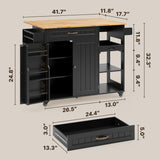 Aiho  41.7" W kitchen island with storage with  Solid Wood Adjustable Shelf, rolling kitchen island with Spice Rack, Towel Rack and Removable Tray, For Kitchen, Coffee Bars, Dining Room, Living Room - Black