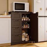 Aiho Wooden Kitchen Pantry Cabinet, 31.5"L Kitchen Storage Cabinets with 4 Drawers, 1 Door and Adjustable Shelves, For Kicchen, Dining Room, Livingroom, Bathroom-Dark Brown