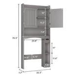 Over the Toilet Storage Cabinet, Aiho 70.3" H Bathroom Storage Cabinet with Adjustable Shelves & 2 Side Hooks, Best Gifts for Bathroom, Small Spaces, Gray