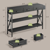 47" Console Table with 3 Drawers and 3 Tier Storage Shelves - Black