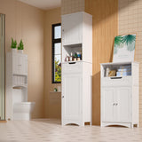 67" H Tall Bathroom Storage Cabinet with 2 Doors and 1 Drawer - White