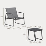 Aiho 3 Pieces Outdoor Patio Furniture Set with Textilene Material, Outdoor Chairs Set of 3 with Tempered Glass Table, Perfect for Garden, Lawn, Patio, Pool, Backyard, Balcony, Porch-Gray