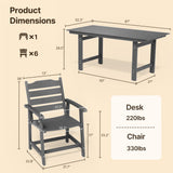 7-Piece HIPS Patio Furniture Set with Umbrella Hole, Outdoor Dining Set for 6, Patio Table and Chairs set for Patio, Lawn, Backyard, Garden, Poolside - Grey