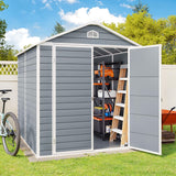 8 X 6 Ft Outdoor Plastic Storage Shed with Floors, Aiho Resin Tool Shed with Windows & Lockable Door & Vents, Perfect for Yard, Garden, Gray