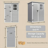 Aiho 5 X 3 Ft Outdoor Storage Shed, Watheproof Metal Garden Shed with Floor & Lockable Door, Perfect for Backyard, Garden, Gray