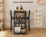 The Bar Table and Chairs Set for 2 with 3 Storage Shelves - Black