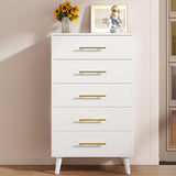 5 Drawer Dresser, Tall Chest of Drawers Nightstand Storage Tower Storage Wooden Dresser for Living Room, Bedroom, Hallway - White