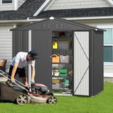 8' x 6' Metal Outdoor Storage Shed with Double Lockable Doors - Gray