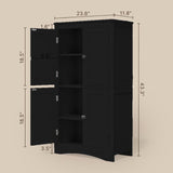 43" Bathroom Storage Cabinet, Freestanding Cabinet with 4 Doors & 3 Adjustable Shelves for Bathroom - Black