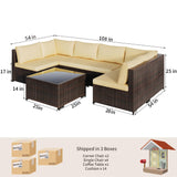 Aiho 7 Pieces Outdoor Sectional Sofa with Soft Cushions & Coffee Table, Pe Rattan Outdoor Patio Conversation Set, For Garden, Patio, Porch, Pool, Balcony, Backyard-Beige