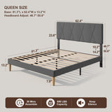 Queen Bed Frame with Adjustable Velvet Headboard - Dark Gray