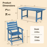 7-Piece HIPS Patio Furniture Set with Umbrella Hole, Outdoor Dining Set for 6, Patio Table and Chairs set for Patio, Lawn, Backyard, Garden, Poolside - Blue