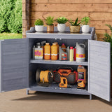 Outdoor Potting Bench with Metal Tabletop, Double Doors and Adjustable Shelf - Gray