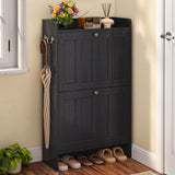 Aiho Shoe Storage Cabinet with 2 Flip Drawers, Narrow Shoe Cabinet with OPen Storage, Entryway Shoe Storage for Foyer, Hallway, Porch, Living Room, Balcony, Bedroom - Black