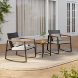 3 Pieces Patio Furniture Set, Aiho Wicker Patio Table and Chairs Set with Coffee Table for Outdoor Garden, Balcony, Poolside, Gray Cushion
