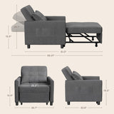 Convertible Sleeper Chair, 3-in-1 Convertible Sofa Bed Recliner Chair with Pull Out Couch - Dark Gray