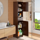 67" H Tall Bathroom Storage Cabinet with 2 Doors and 1 Drawer - Dark Brown