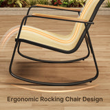 4 Piece Outdoor Rocking Bistro Set, Textilene Fabric Small Patio Furniture Set, Front Porch Rocker Chairs Conversation Set with Table for Lawn, Garden, Balcony, Poolside -Brown