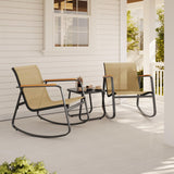Aiho Outdoor Rocking Chairs Set of 3 with Breathable Textilene, Outdoor Patio Furniture Set with Tempered Glass Table, For Patio, Outdoor Garden, Lawns, Balcony, Backyard, Porch and Poolside-Brown