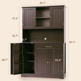Kitchen Pantry Storage Cabinet with Doors & Shelves, Modern Buffet Cabinet with Microwave Stand, Tall Hutch Cabinet for Kitchen, Dining Room - Dark Brown