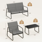 4 Pieces Patio Furniture Set,Textilene Modern Conversation Black Set with Tea Table for Home,Lawn,Balcony, Bistro - Gray
