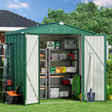 6' x 4' Metal Outdoor Storage Shed with Double Lockable Doors - Green